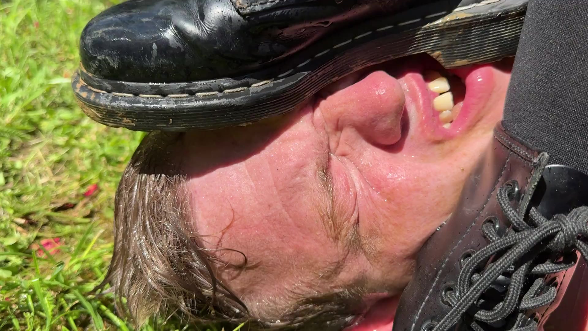 Useless sub licks dominas dirty boots outdoor